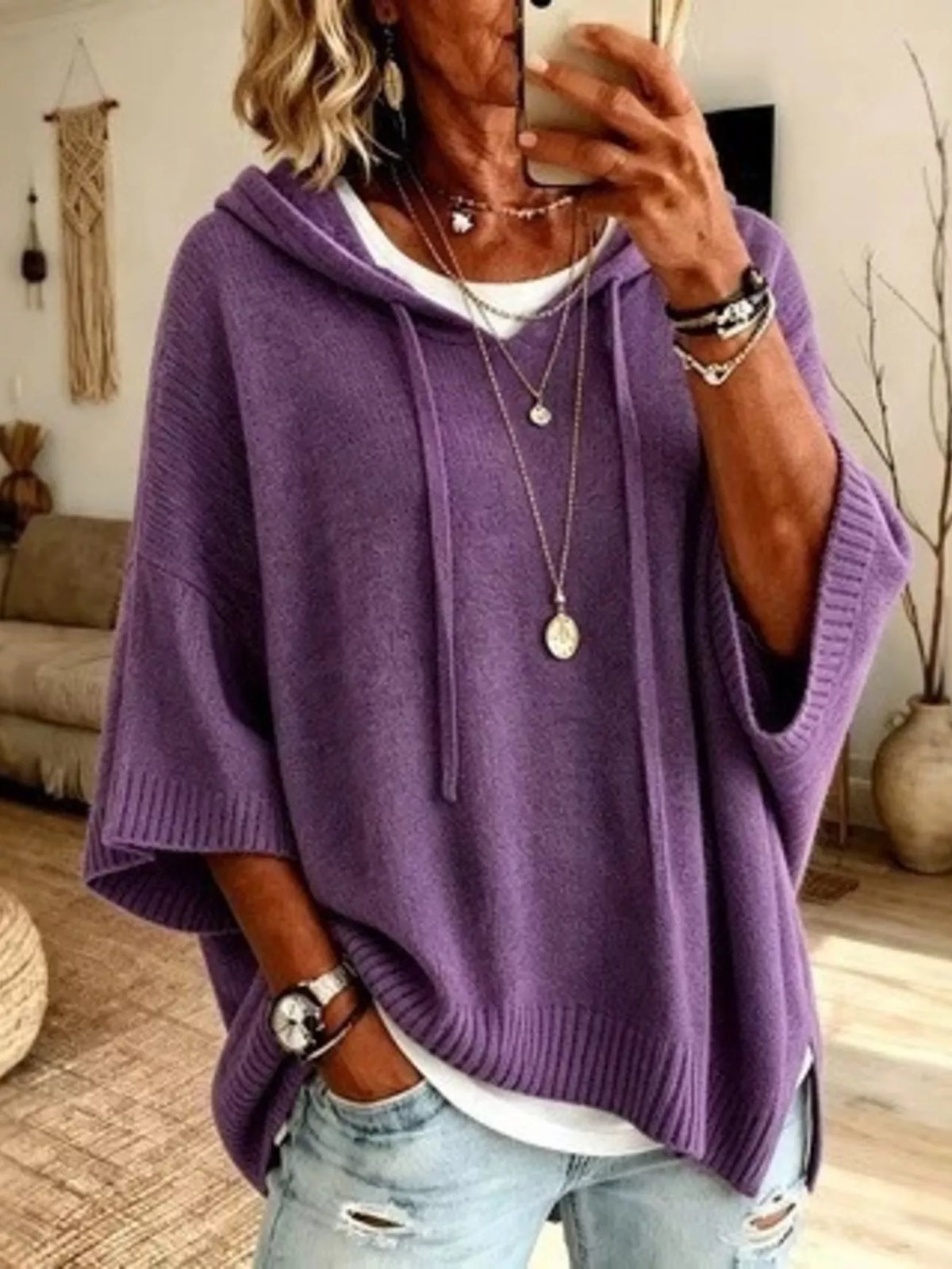 Lily | Casual Hooded Batwing Sleeve Knitted Jumper