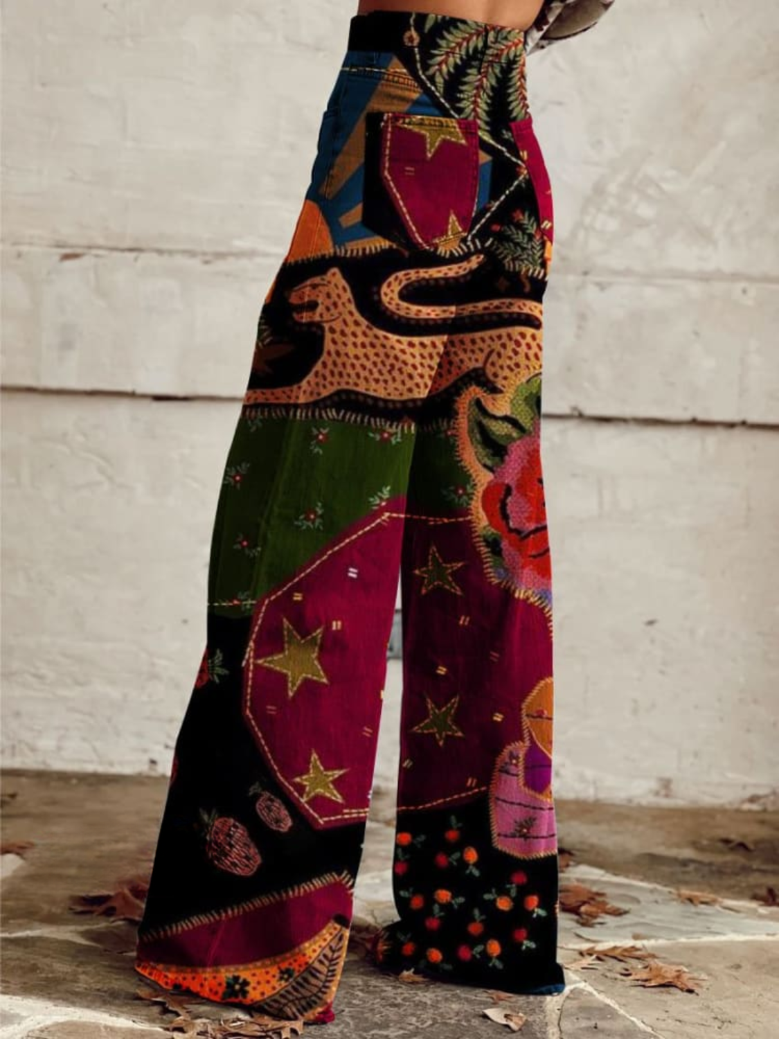 Léa | Retro Chevron Print High-Waist Wide-Leg Jeans