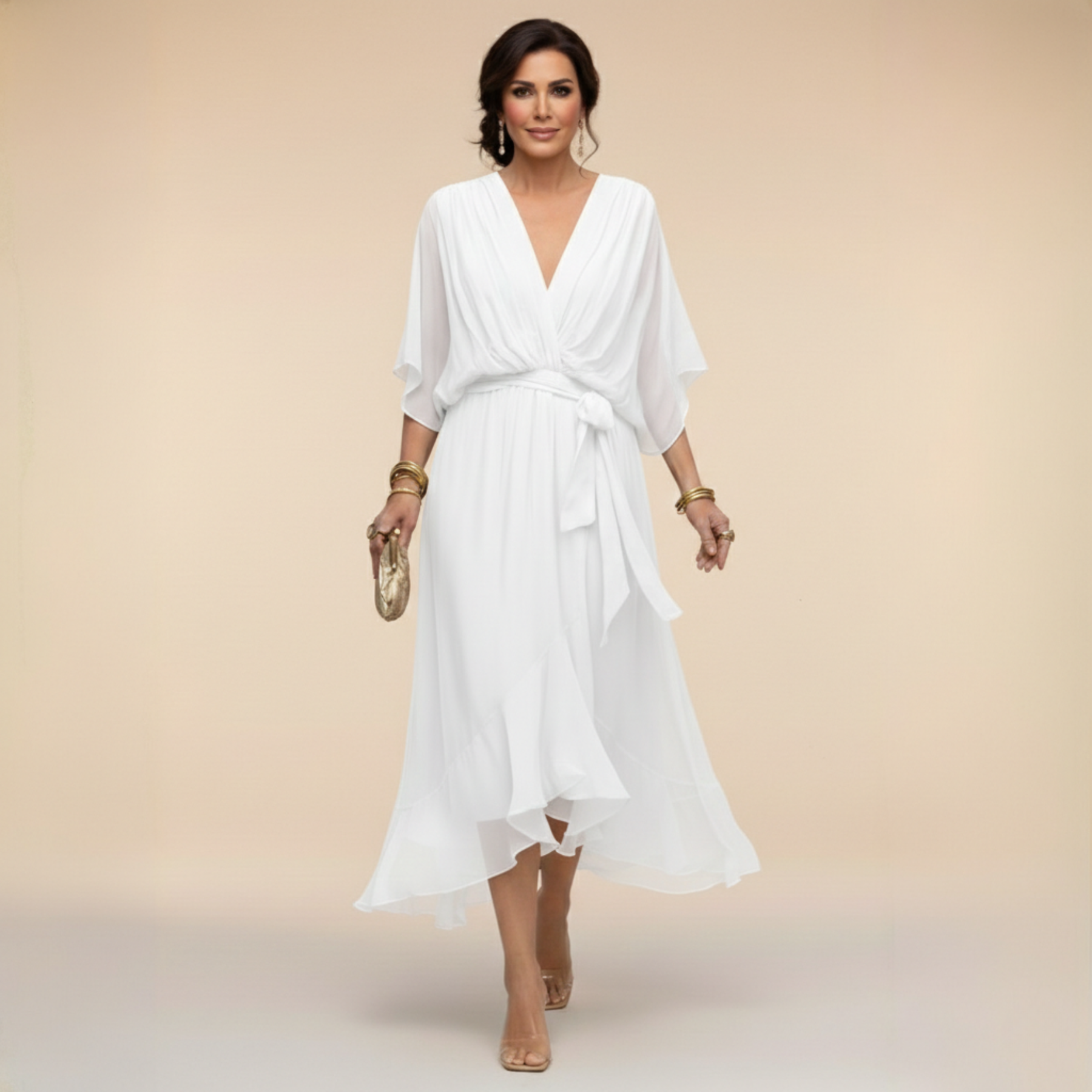 ANWEN V-NECK MIDI DRESS