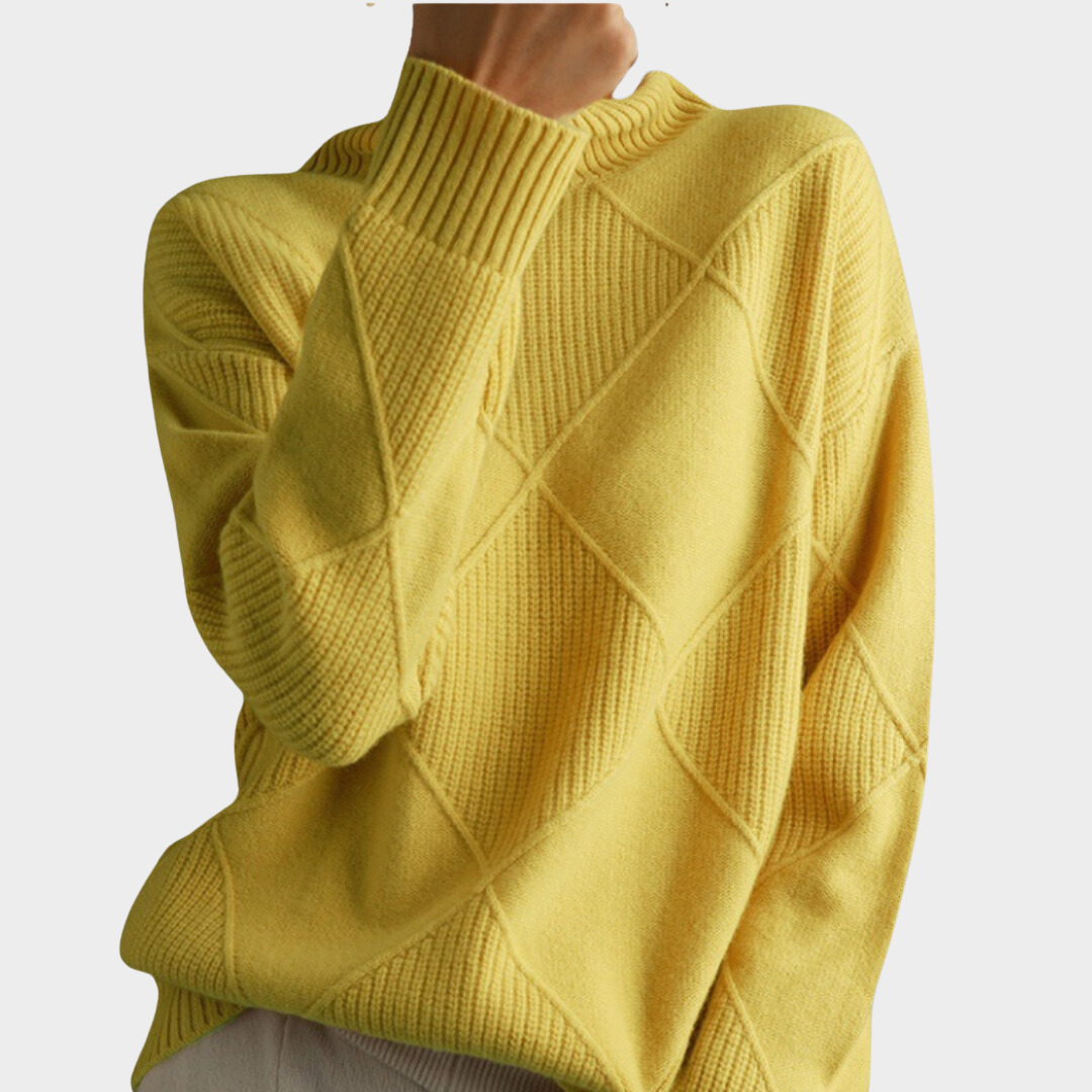 Arla | Cosy Checked Roll-Neck Jumper with Dropped Shoulders