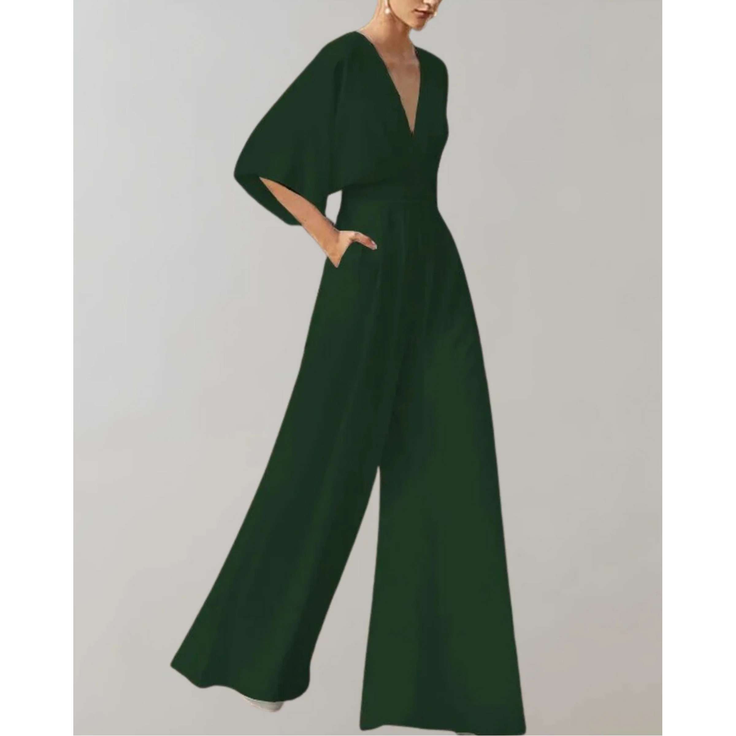 Celia | V-Neck Kimono Sleeve Wide-Leg Jumpsuit