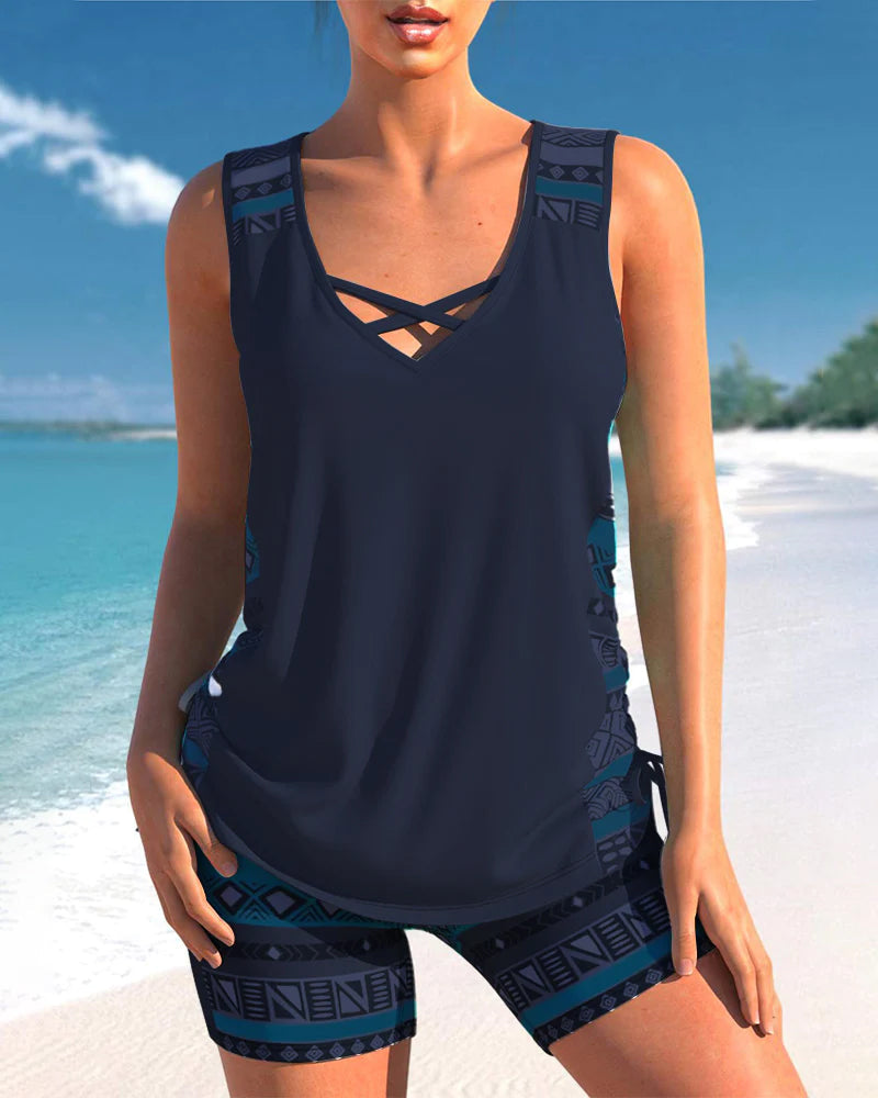 Sharel | Geometric Print Tankini Set