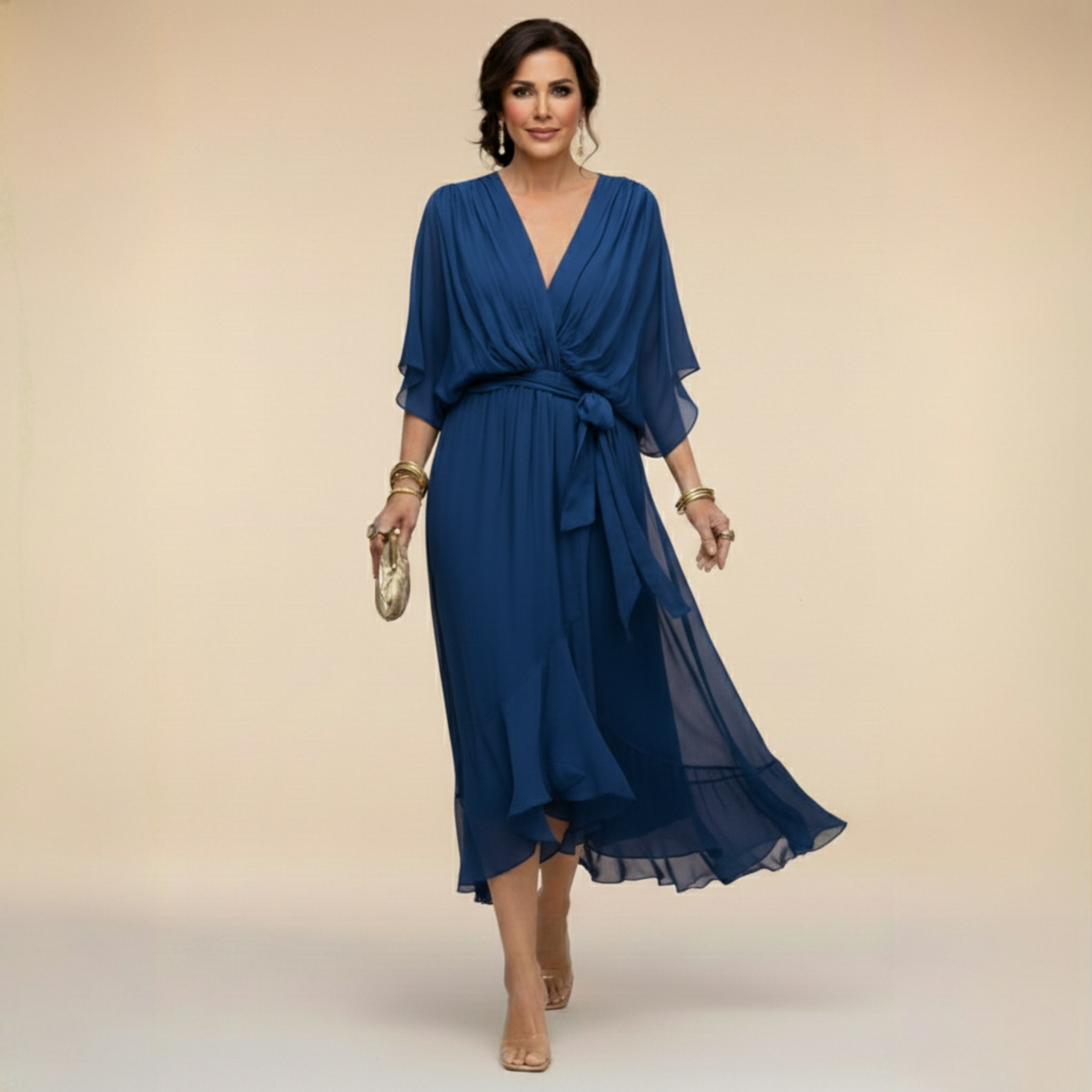 ANWEN V-NECK MIDI DRESS