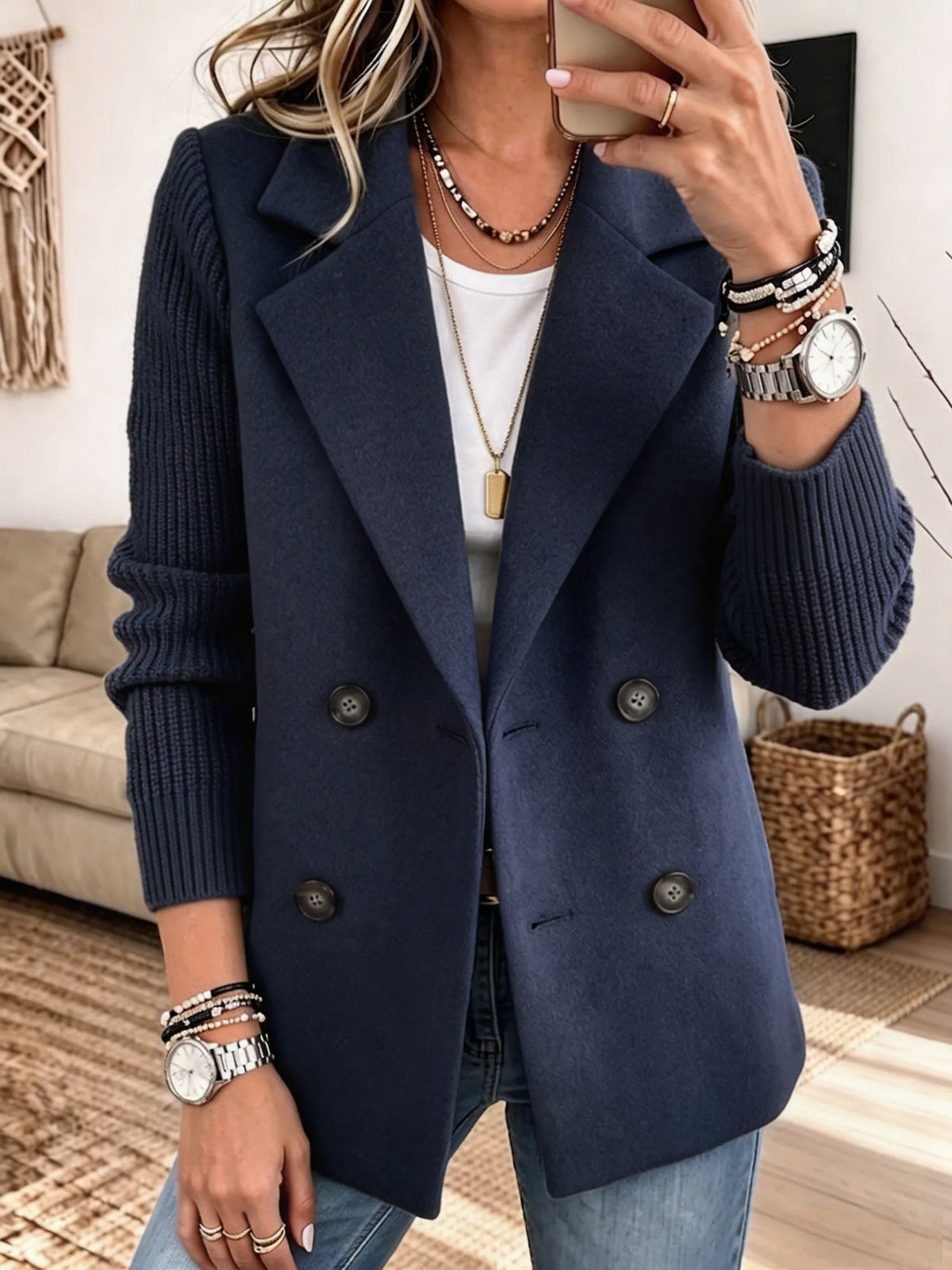 Jenny | Blazer with Knitted Sleeves - Elegant and Warm