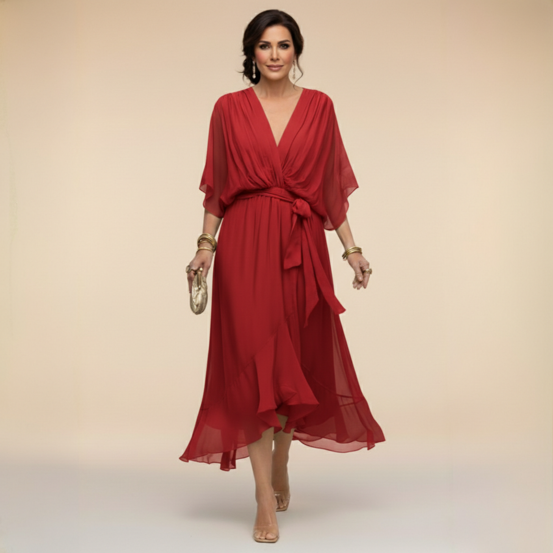 ANWEN V-NECK MIDI DRESS