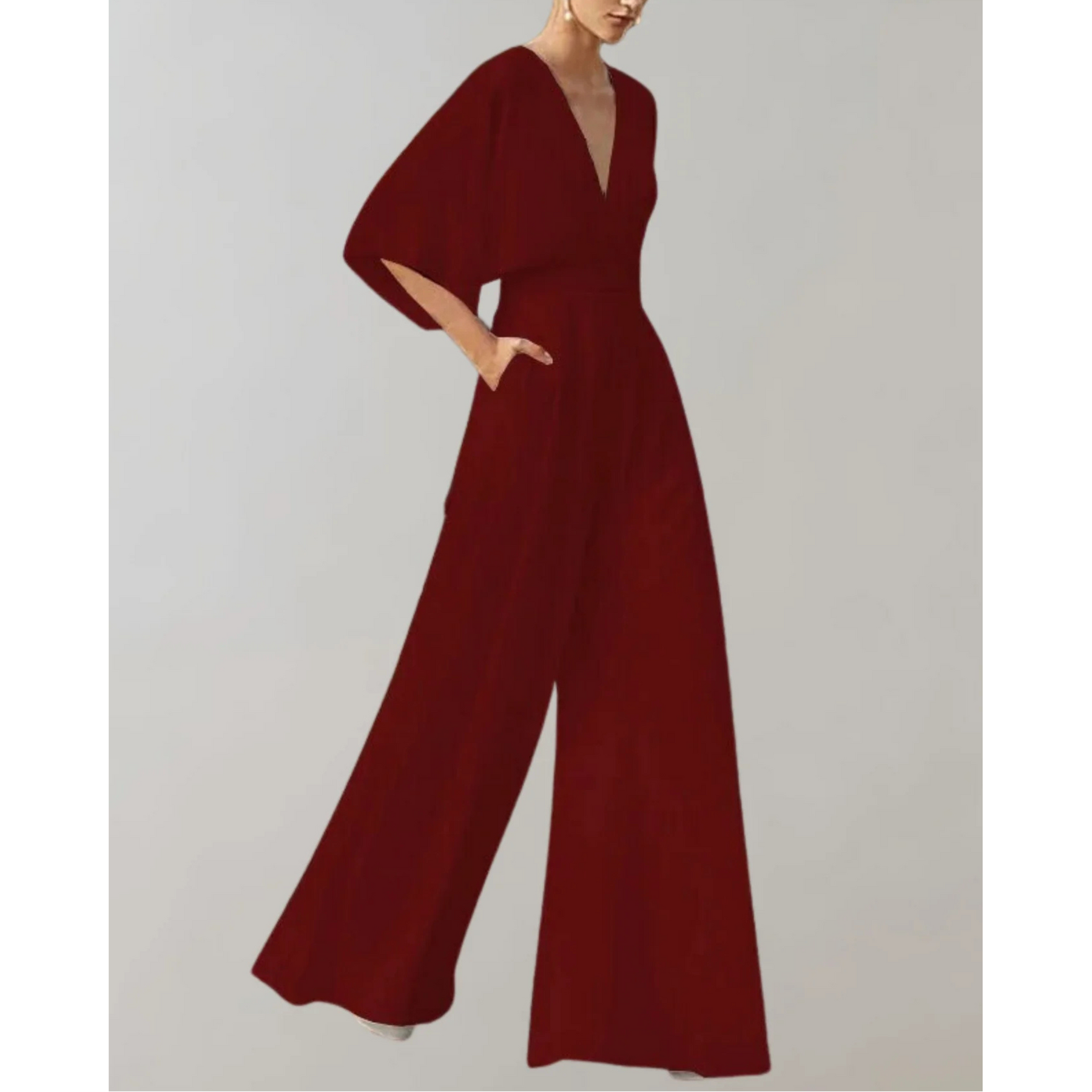 Celia | V-Neck Kimono Sleeve Wide-Leg Jumpsuit