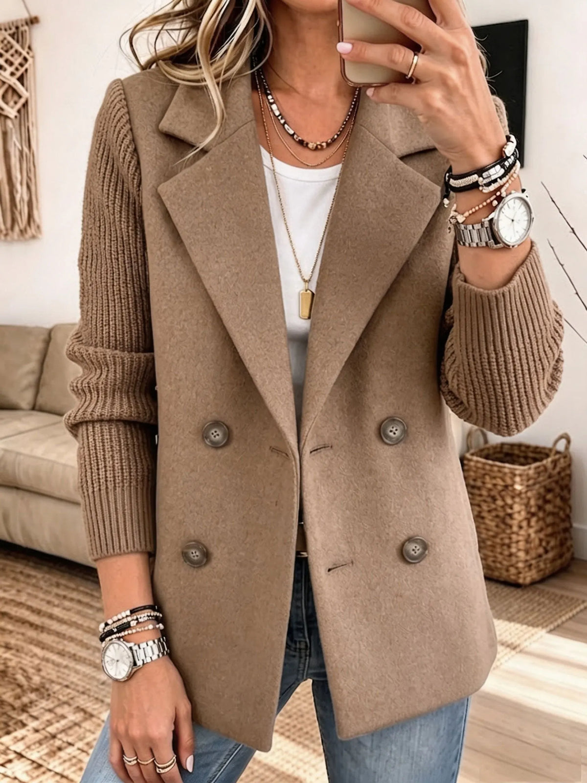 Jenny | Blazer with Knitted Sleeves - Elegant and Warm