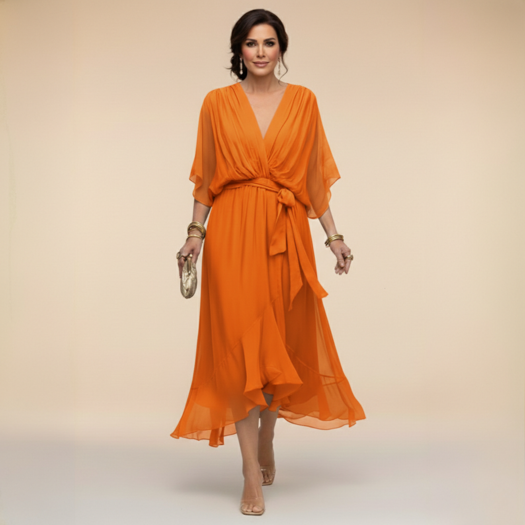 ANWEN V-NECK MIDI DRESS