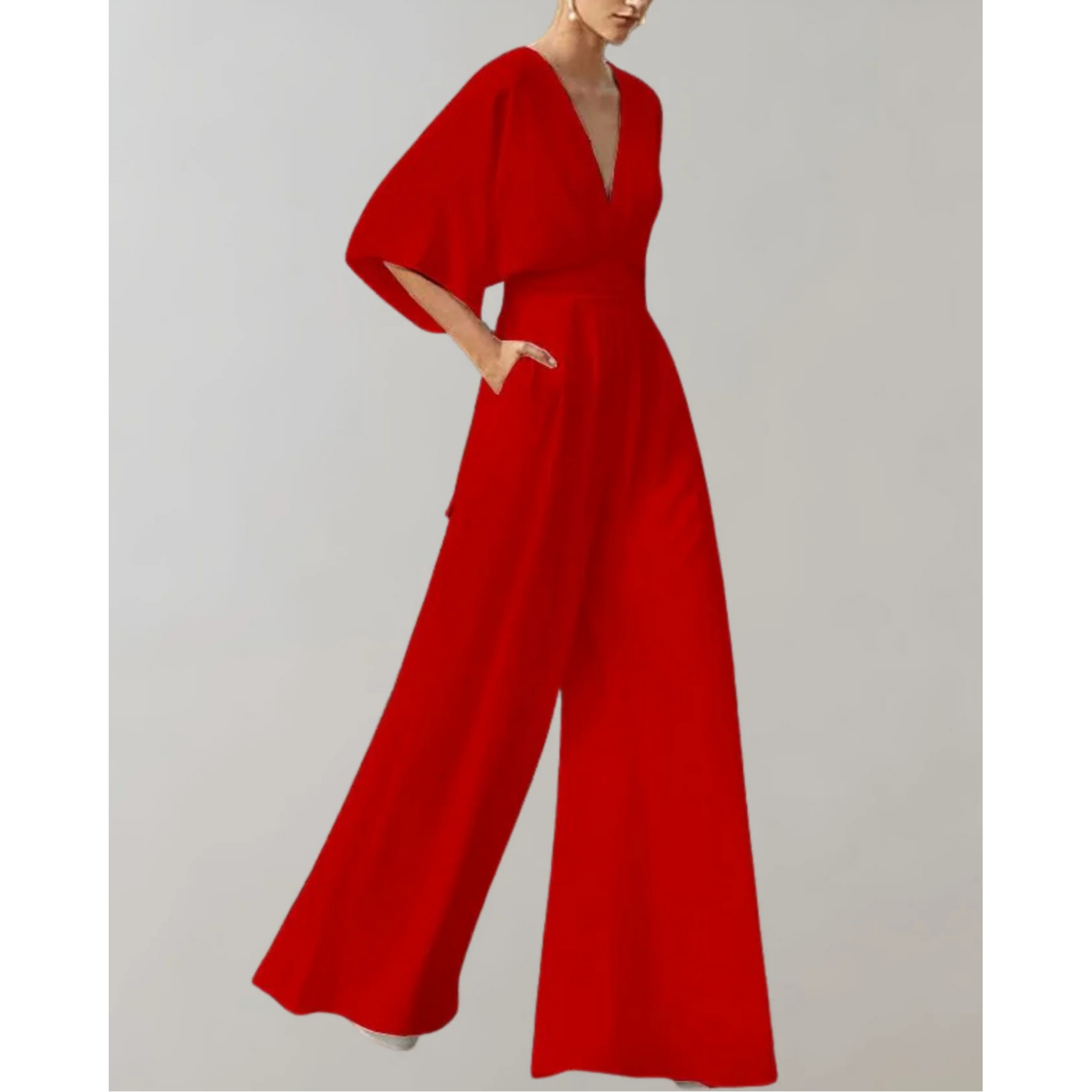 Celia | V-Neck Kimono Sleeve Wide-Leg Jumpsuit