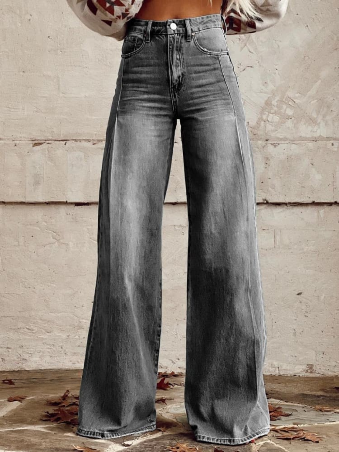 Léa | Retro Chevron Print High-Waist Wide-Leg Jeans