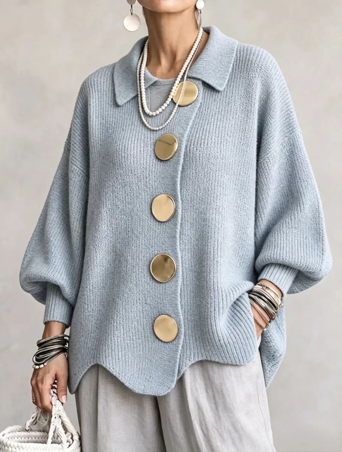 Isadora™ | Oversized Collared Cardigan with Large Metal Buttons