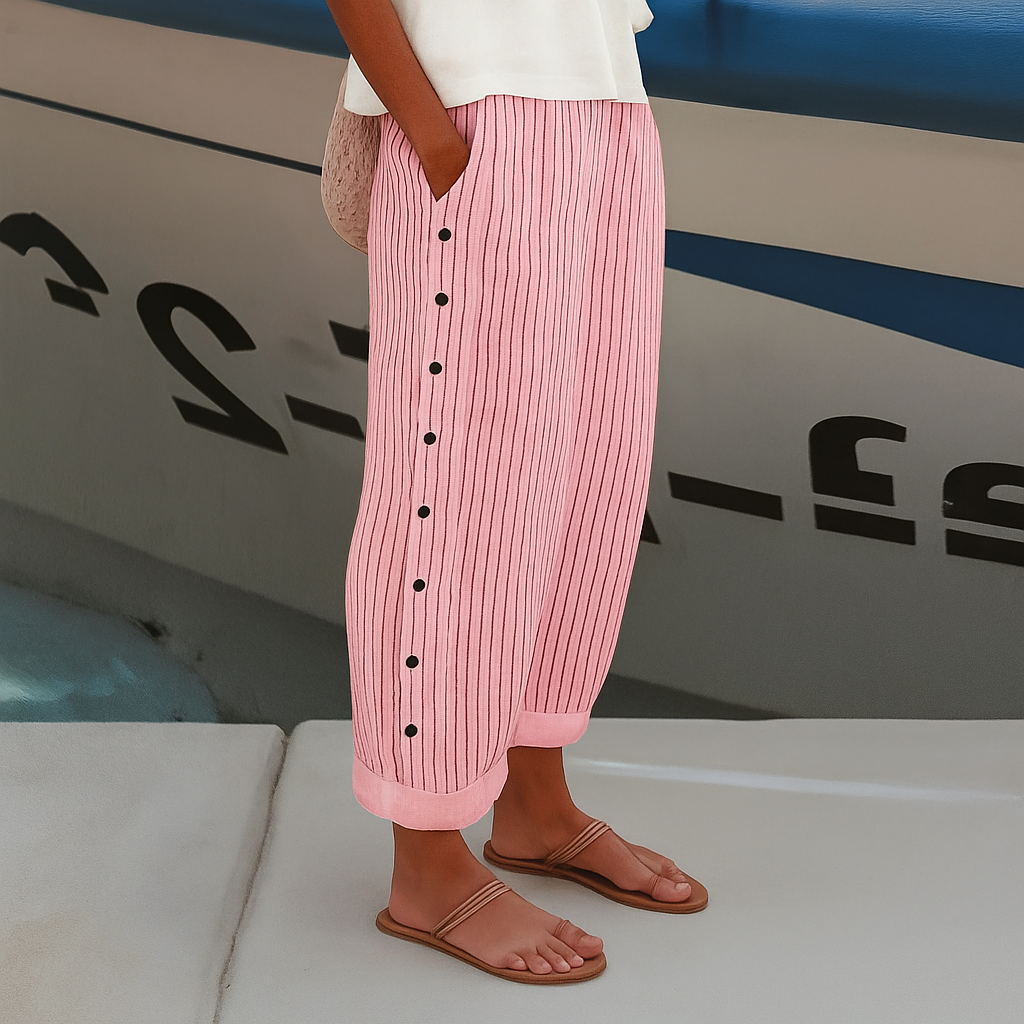 Tess | Striped Panel Button Trousers