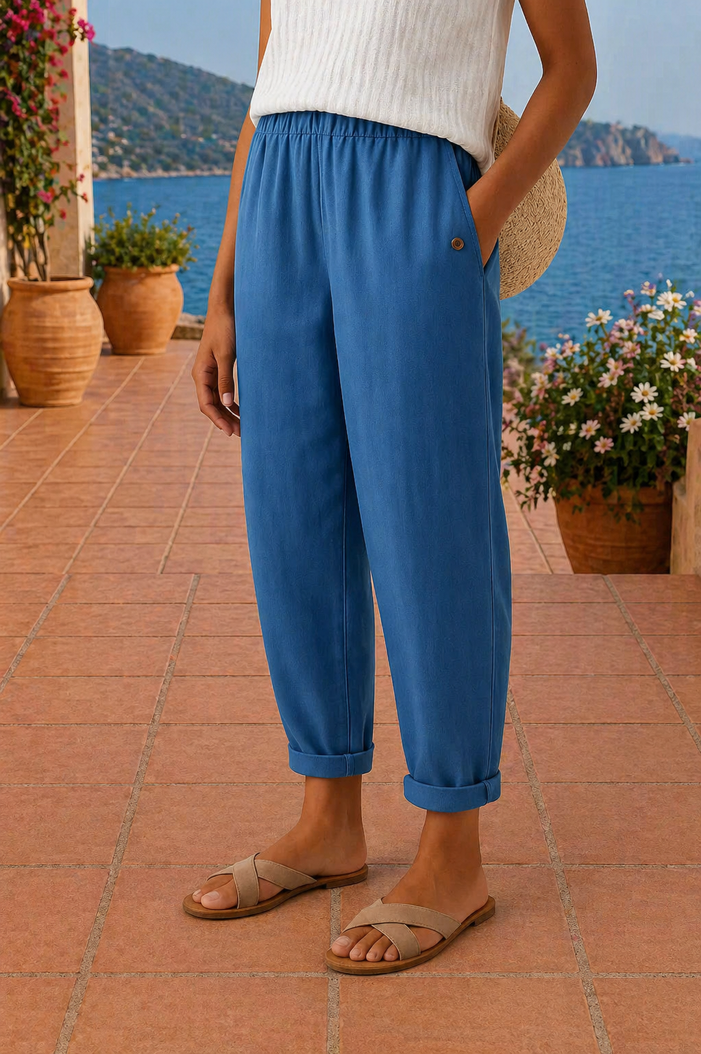 Maja | Elasticated Waist Tapered Linen Trousers