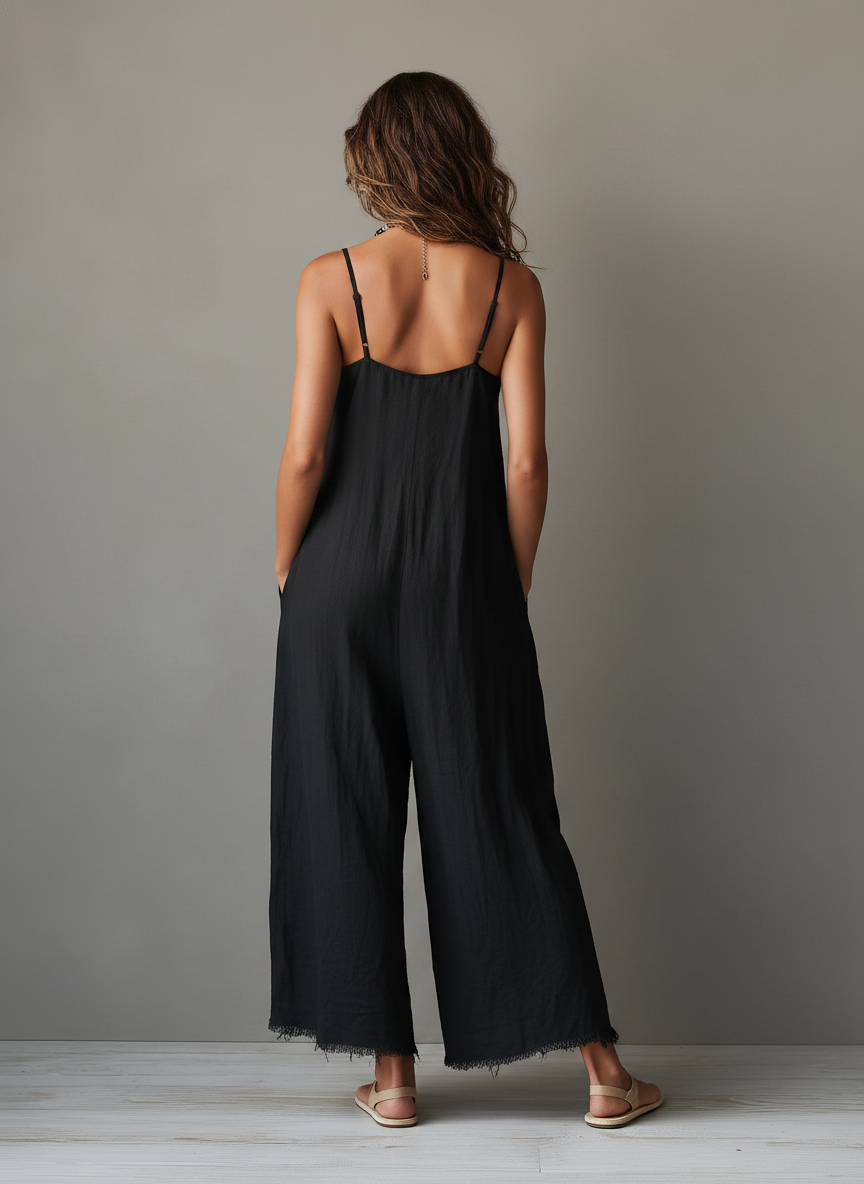 Esme | Linen-Blend Lace Trim Wide-Leg Jumpsuit