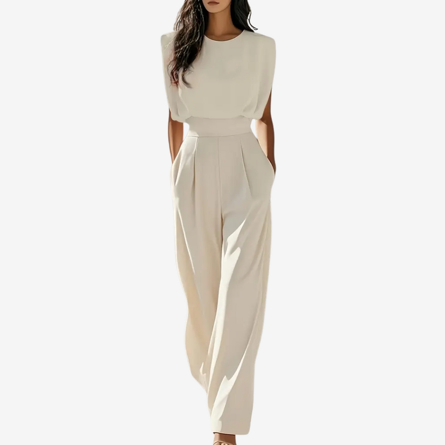 Evie | Structured Shoulder Wide-Leg Jumpsuit