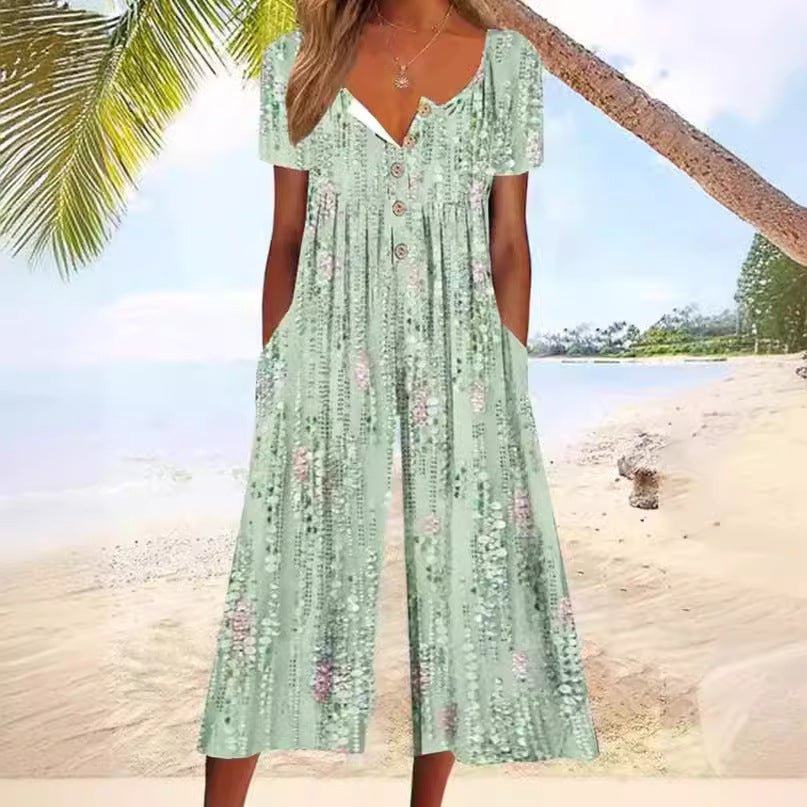 Hazel | Leaf print wide-leg jumpsuit