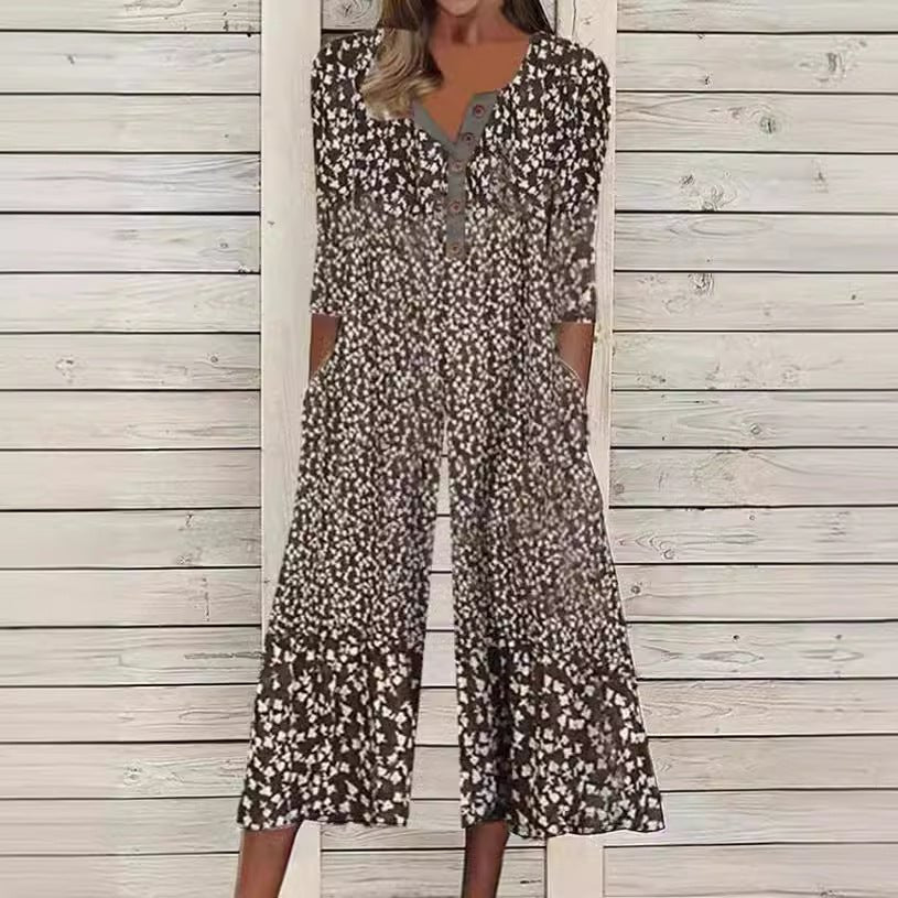 Hazel | Leaf print wide-leg jumpsuit