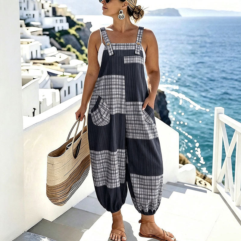 Plus-Size Casual Printed Camisole Jumpsuit