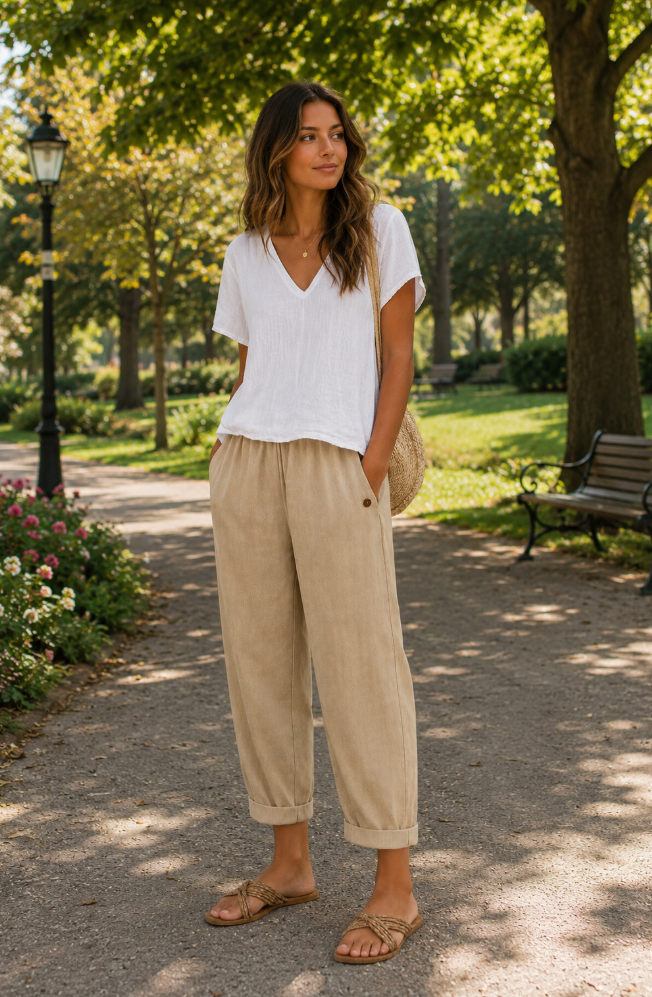 Maja | Elasticated Waist Tapered Linen Trousers