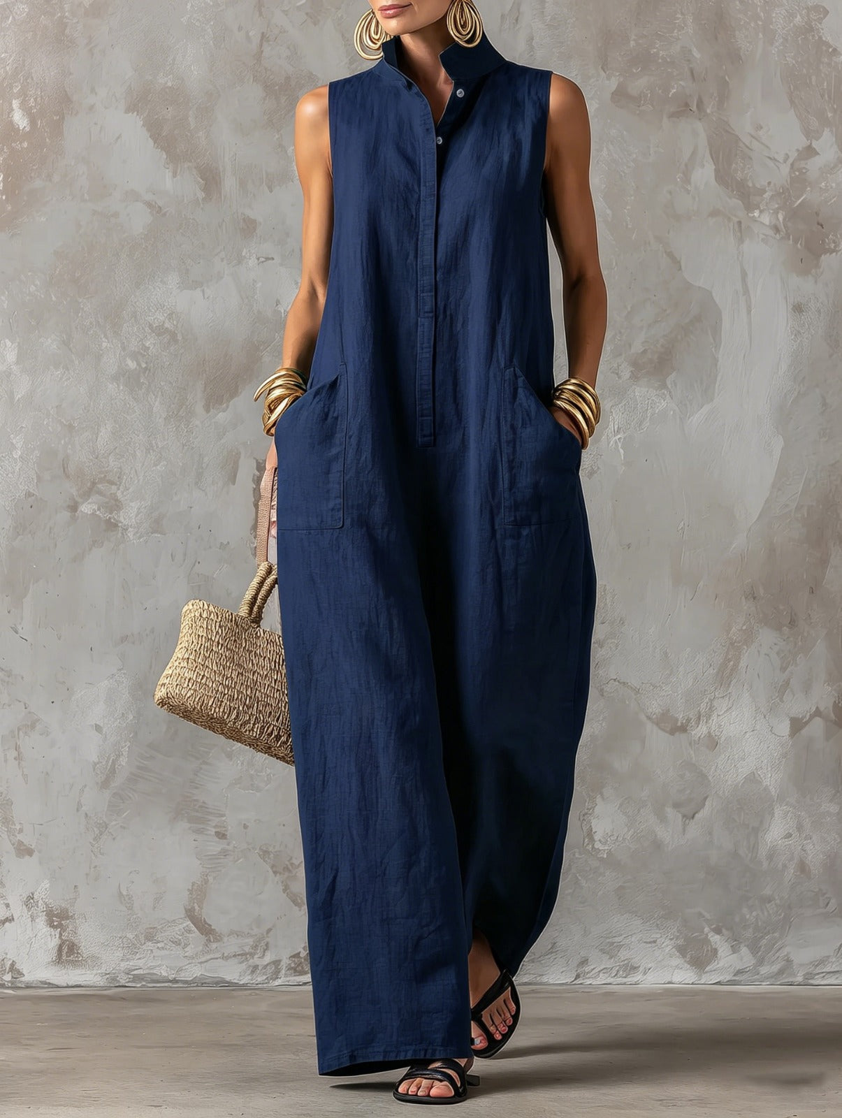 Claire | Minimalist Wide-Leg Linen Jumpsuit
