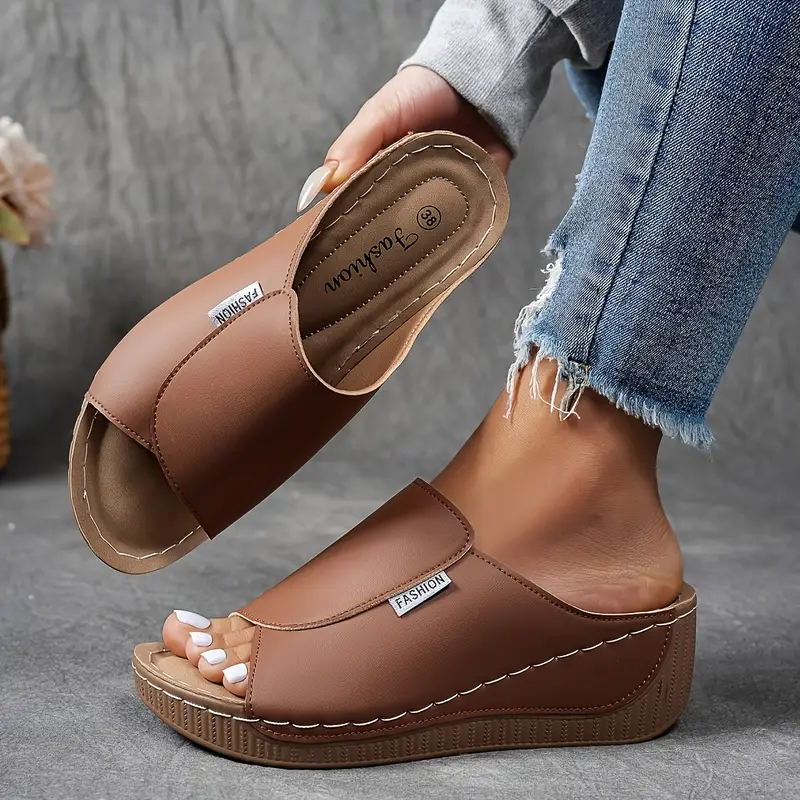 Slip-On Wedge Sandals with Open Toe for Women