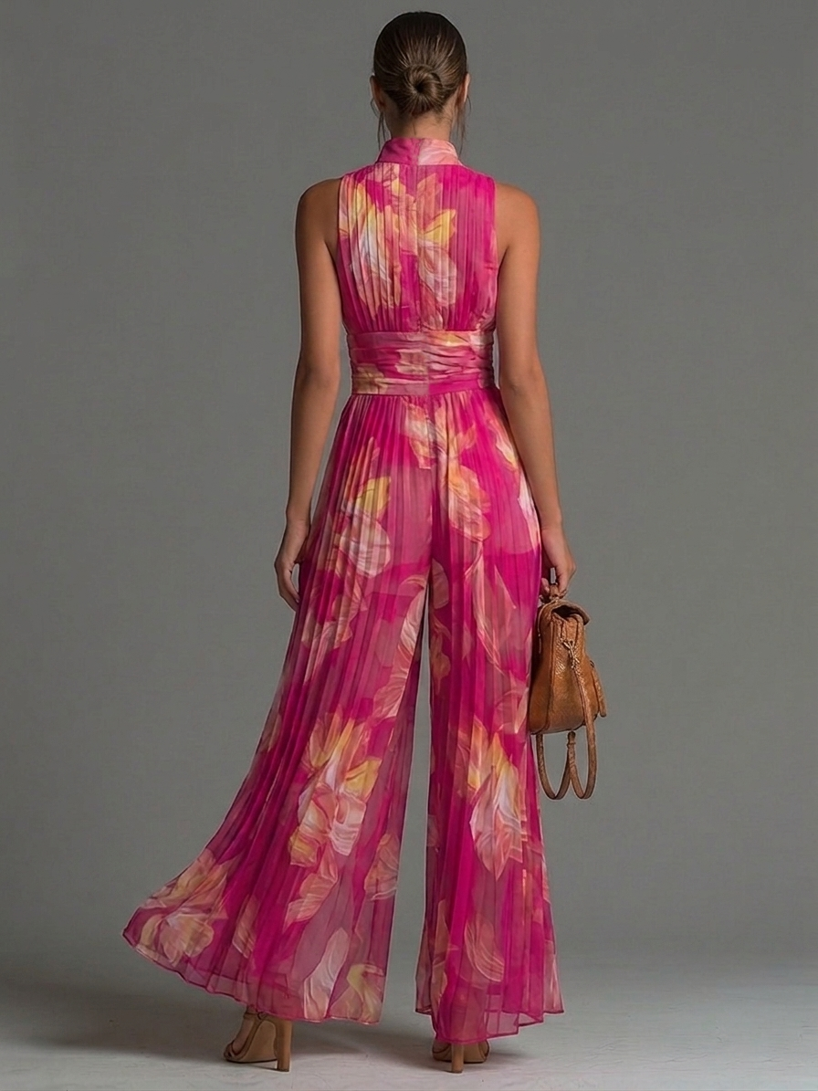 Nicole | Floral Print Pleated Wide-Leg Jumpsuit