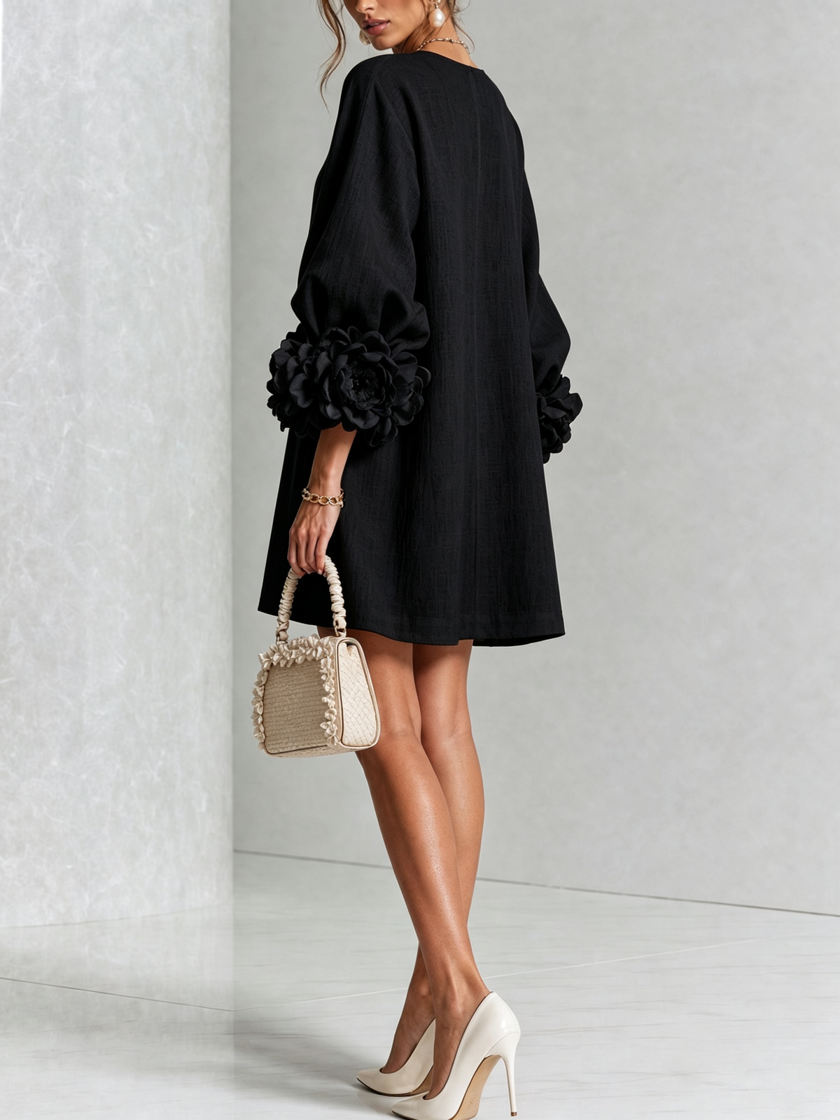 Amara Elegant Mini Dress with Floral Buttons