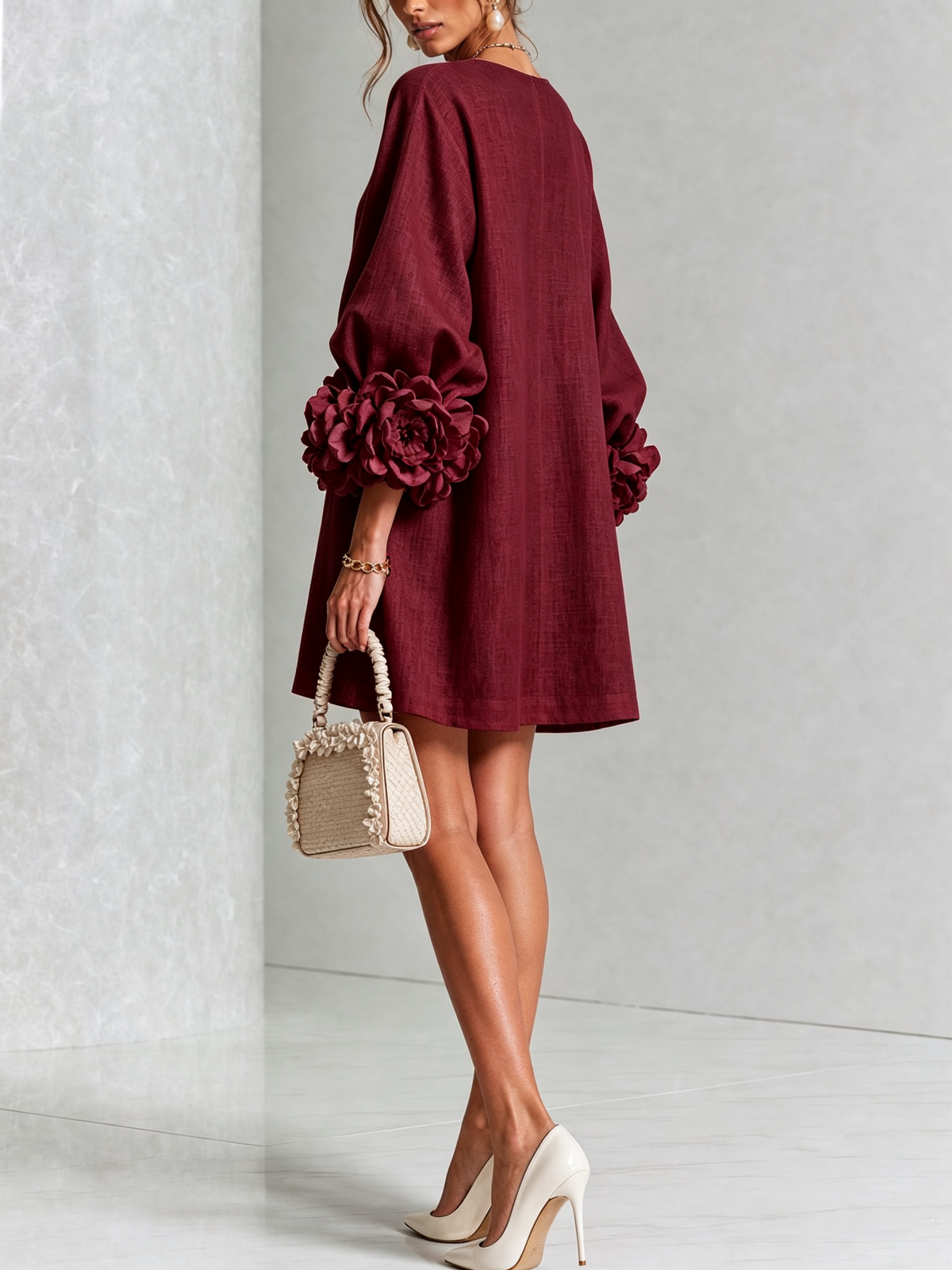 Amara Elegant Mini Dress with Floral Buttons