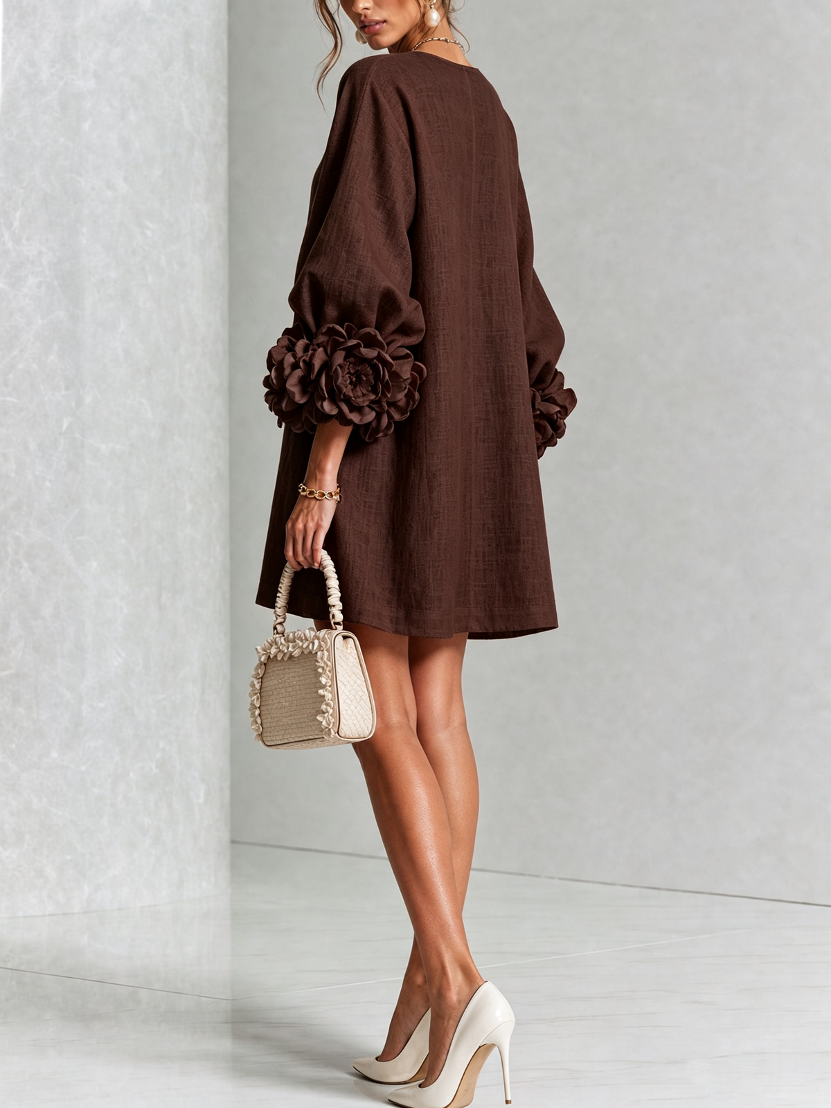 Amara Elegant Mini Dress with Floral Buttons