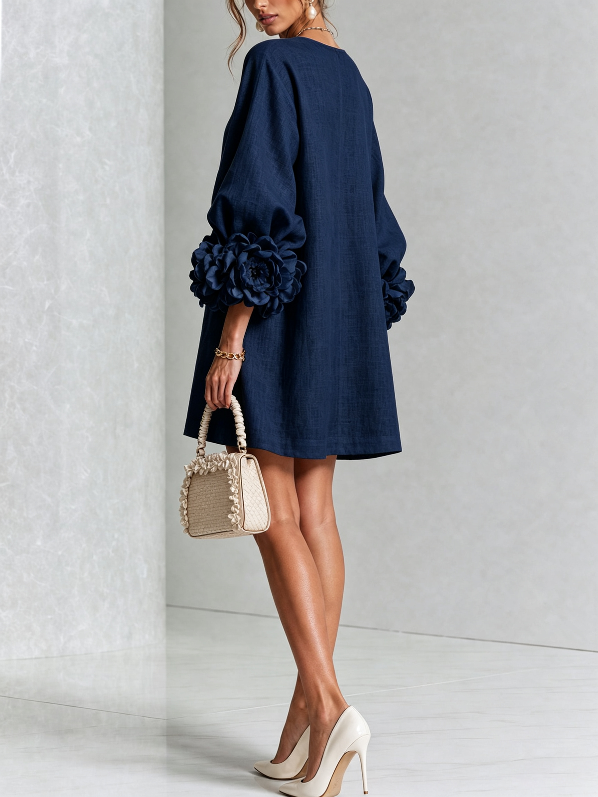 Amara Elegant Mini Dress with Floral Buttons