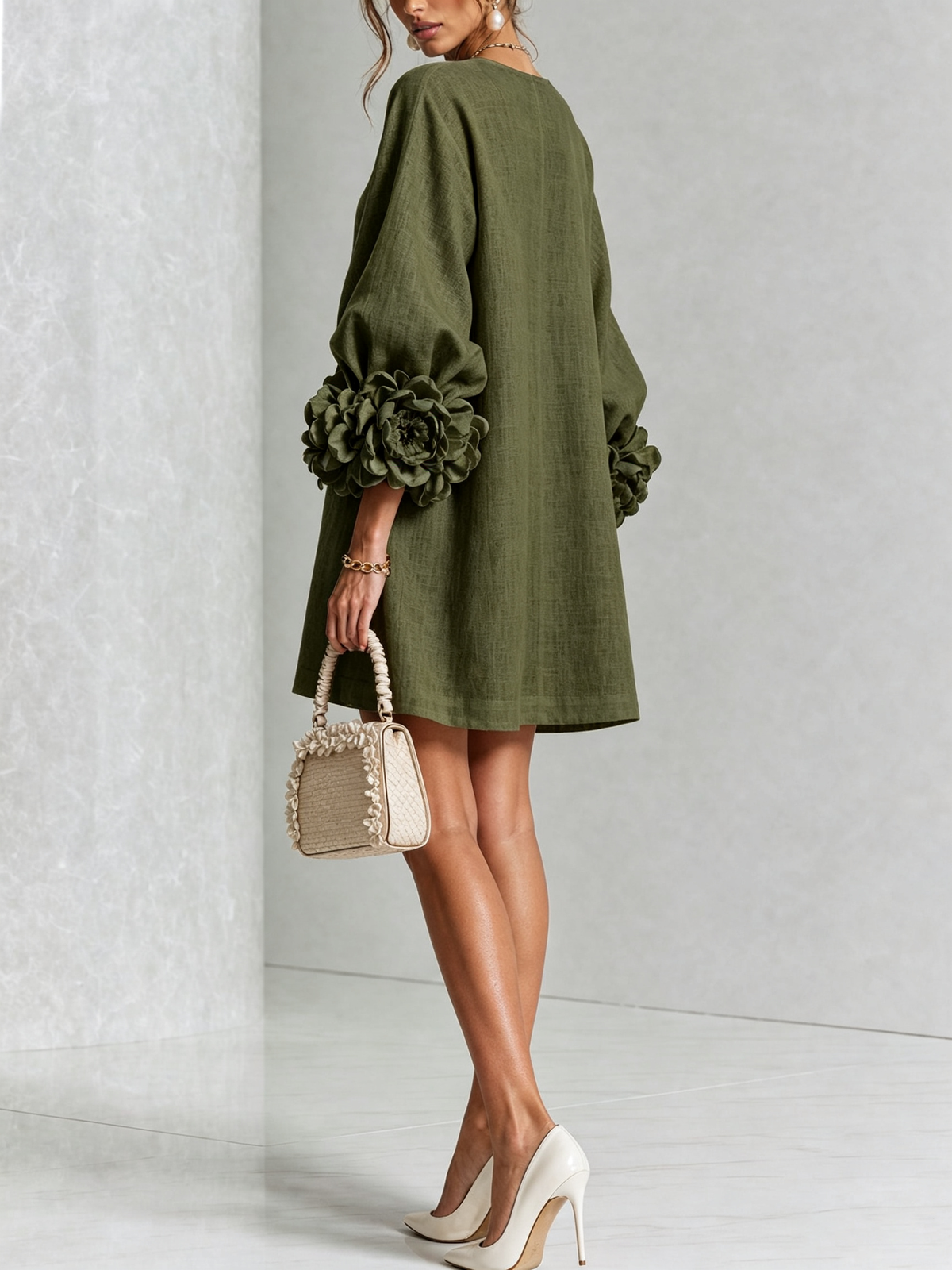Amara Elegant Mini Dress with Floral Buttons