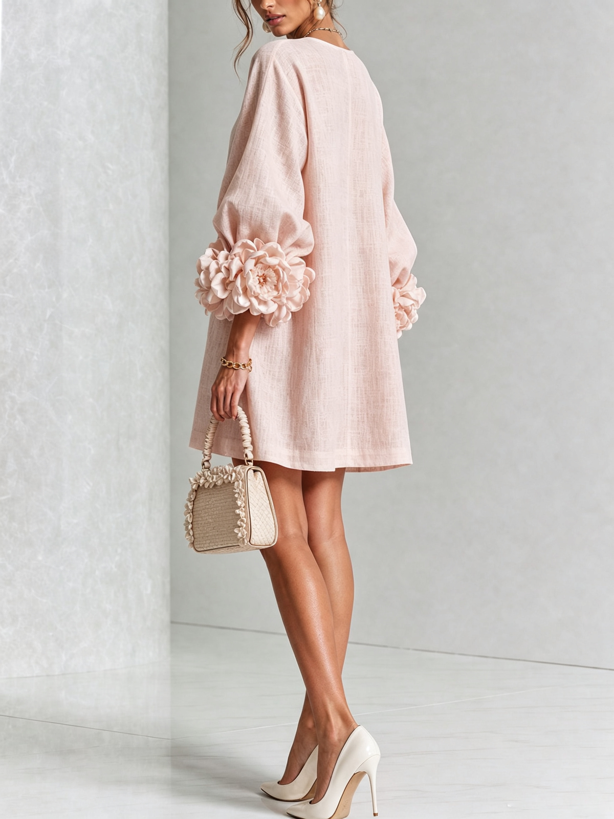 Amara Elegant Mini Dress with Floral Buttons