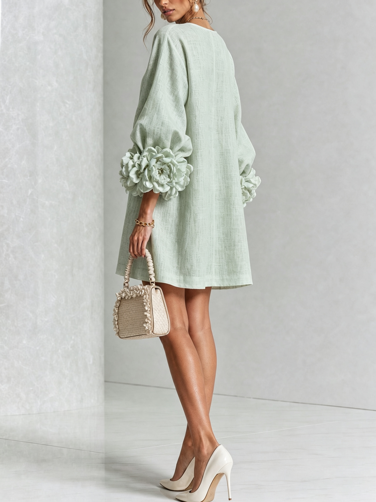 Amara Elegant Mini Dress with Floral Buttons