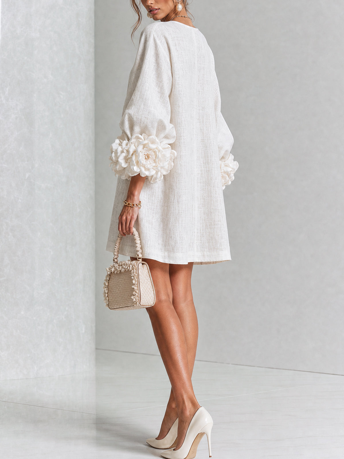 Amara Elegant Mini Dress with Floral Buttons