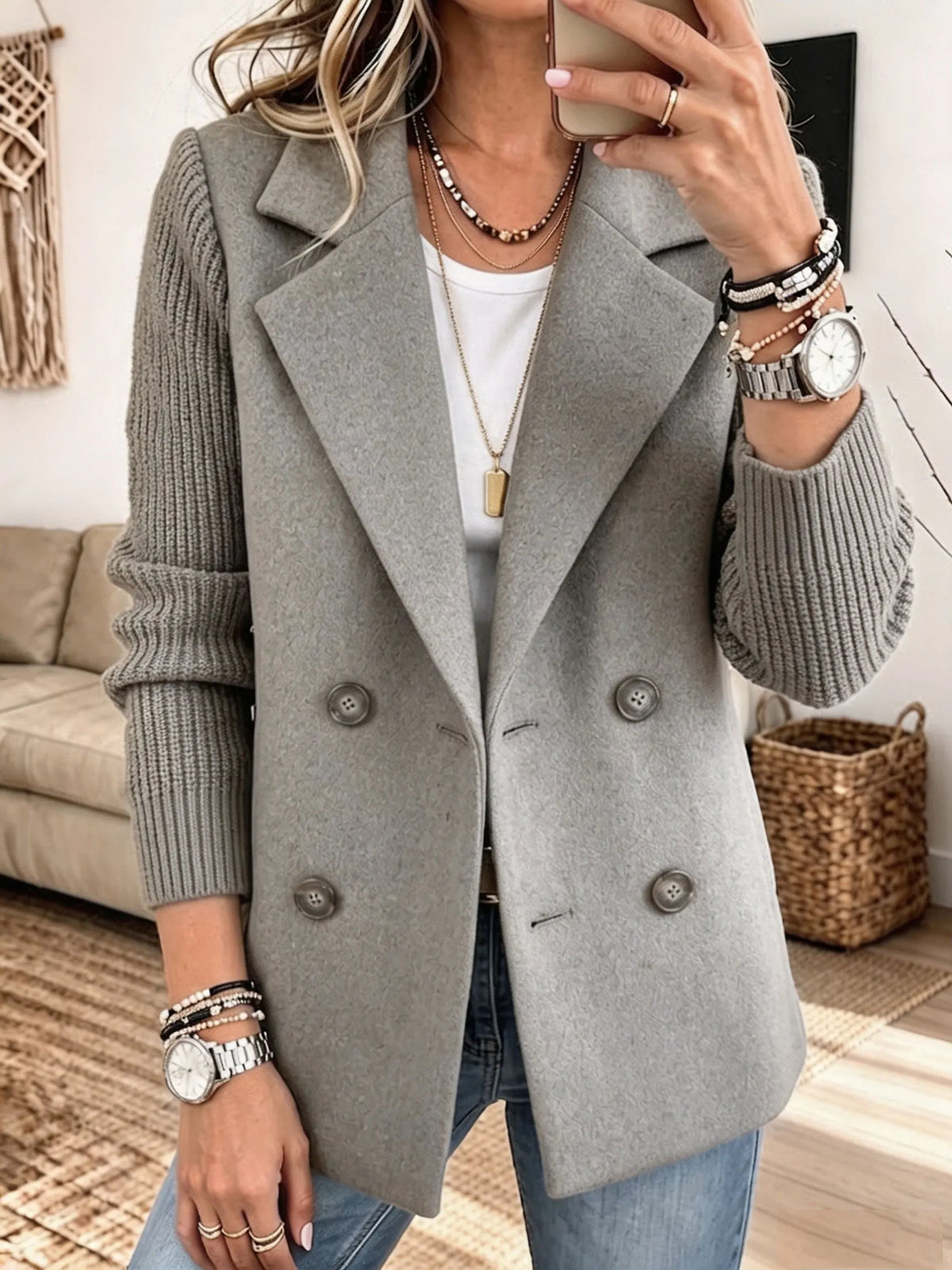 Jenny | Blazer with Knitted Sleeves - Elegant and Warm