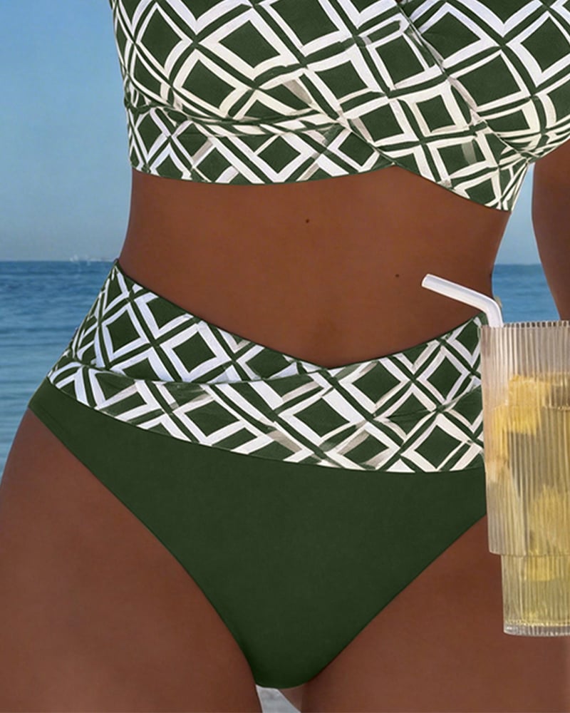 Nadia | Geometric Print High-Waist Bikini Set
