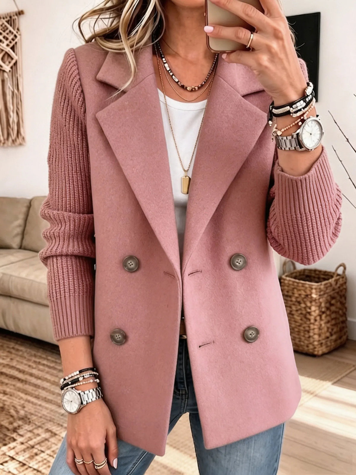 Jenny | Blazer with Knitted Sleeves - Elegant and Warm