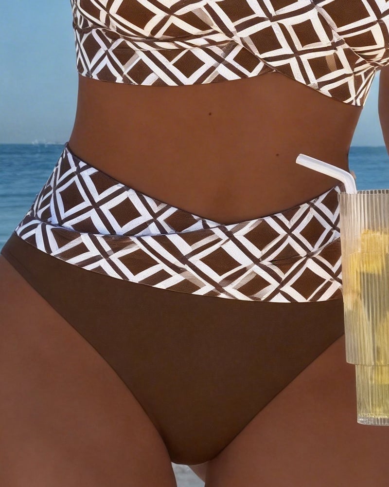 Nadia | Geometric Print High-Waist Bikini Set