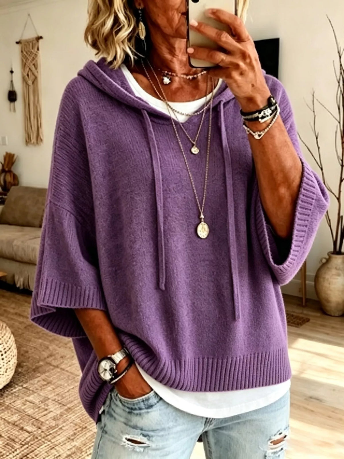 Lily | Casual Hooded Batwing Sleeve Knitted Jumper