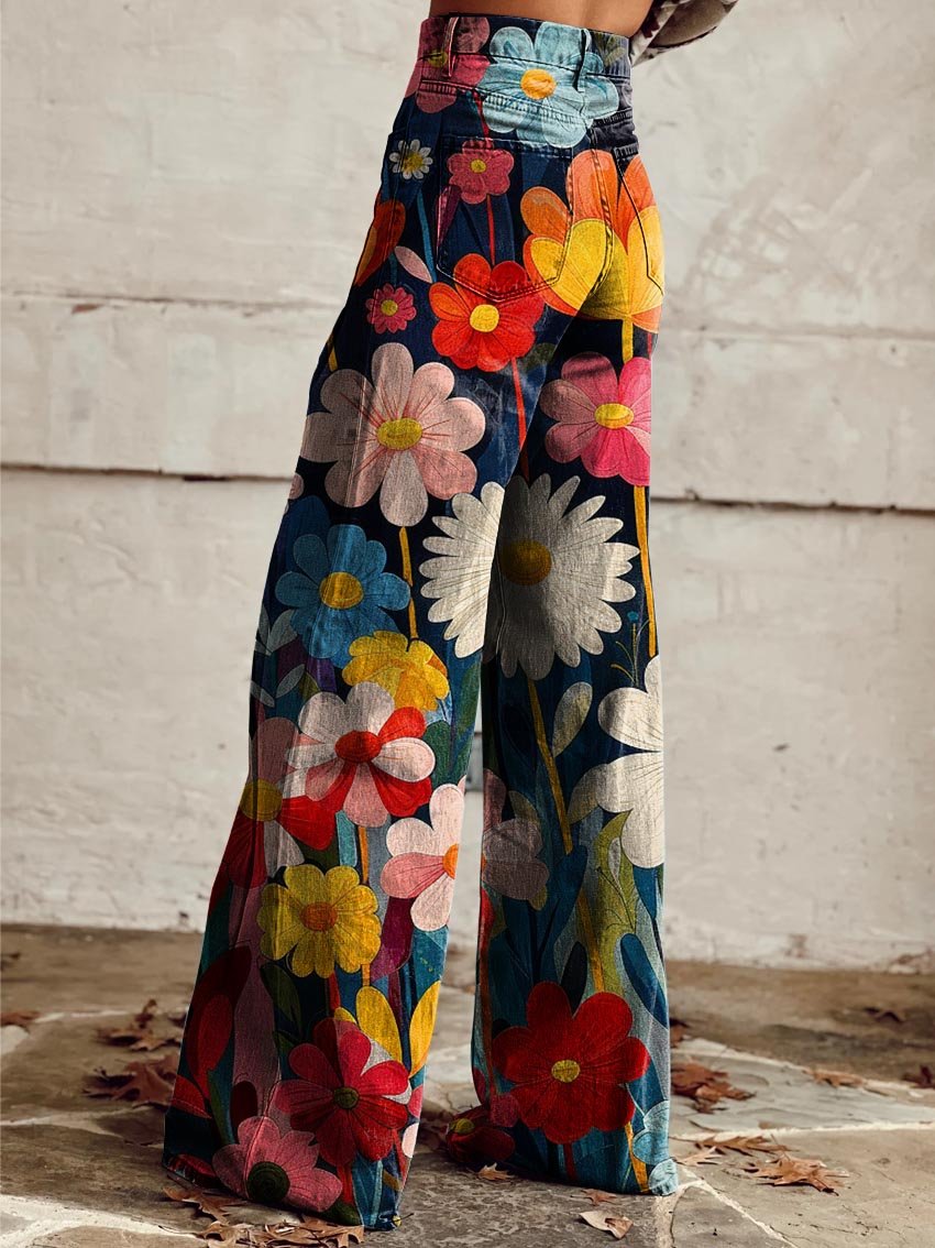 Léa | Retro Chevron Print High-Waist Wide-Leg Jeans