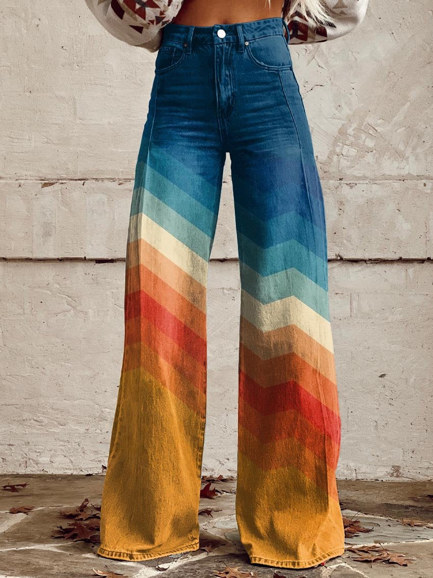 Léa | Retro Chevron Print High-Waist Wide-Leg Jeans