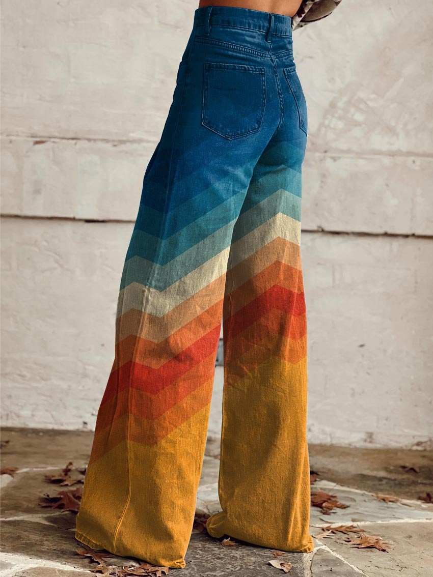 Léa | Retro Chevron Print High-Waist Wide-Leg Jeans
