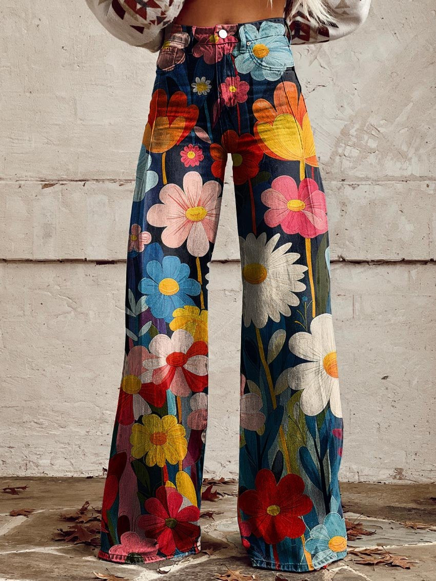 Léa | Retro Chevron Print High-Waist Wide-Leg Jeans