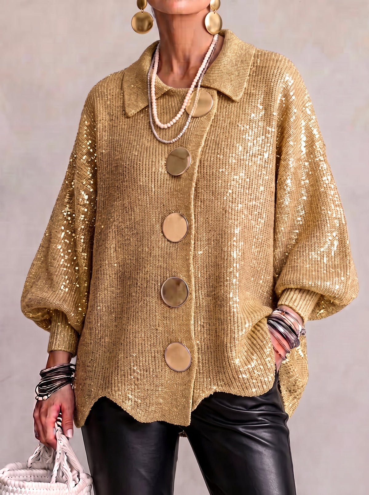 Karina - Oversized Collared Button Cardigan