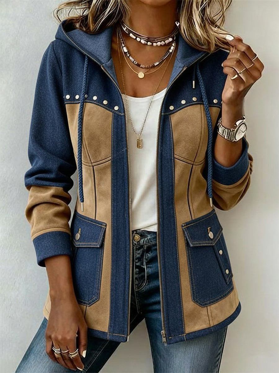 Kaylee | Patchwork-Style Hooded Jacket