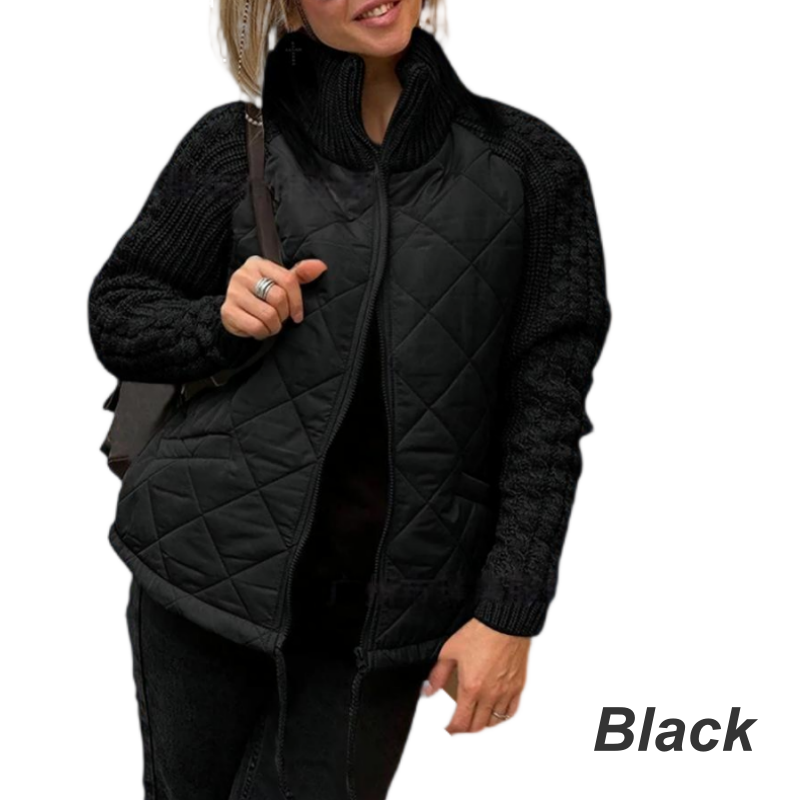 Ruby | Wool Patchwork Puffer Jacket with Fluffy Lining