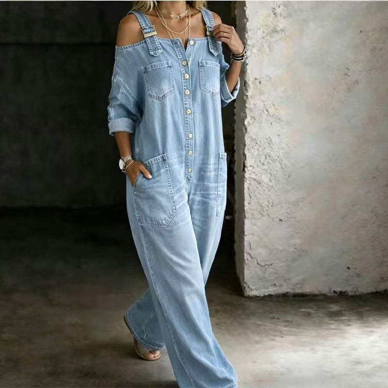 Darcy | Cold-Shoulder Denim Jumpsuit