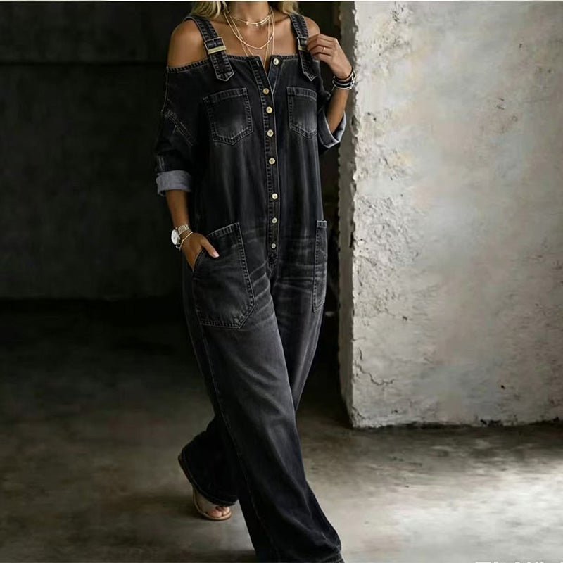 Darcy | Cold-Shoulder Denim Jumpsuit