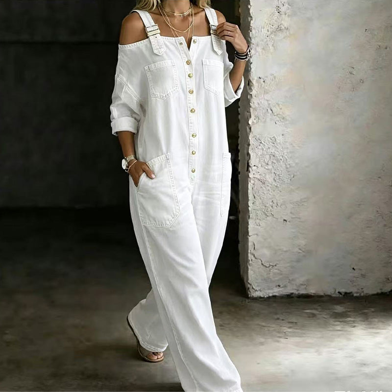 Darcy | Cold-Shoulder Denim Jumpsuit