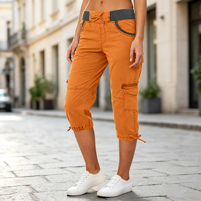 Women's High-Waisted Cargo Capri Trousers